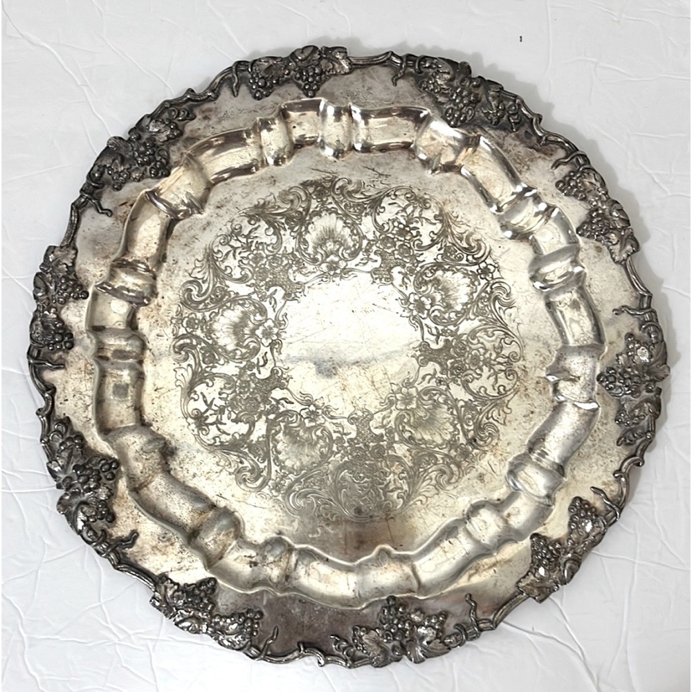 Antique Barbour Silver Co. Large round numbered platter charger plate butler
